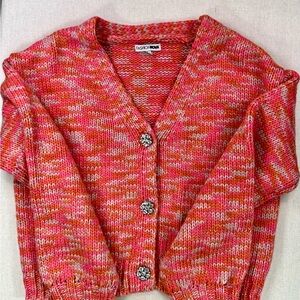 Knit Vibrant Pink and Orange Cardigan with Brooch-style buttons, size M